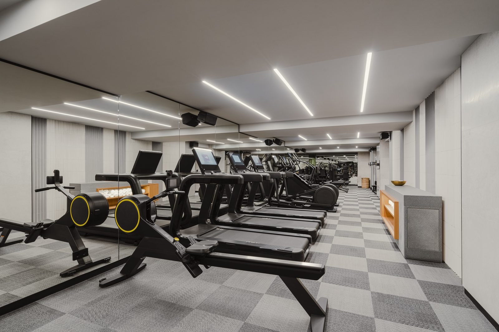 Gimnasio con caminadoras y máquinas Technogym